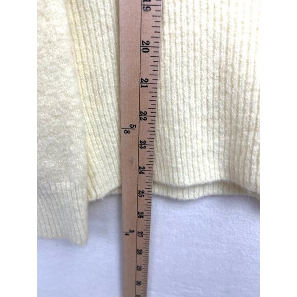 Something Navy Yellow Alpaca blend v neck faux‎ wrap Sweater size S - Picture 7 of 8